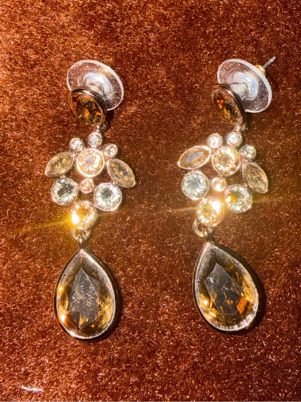 Givenchy Goldish -Tone Champagne Crystal Drop Earrings